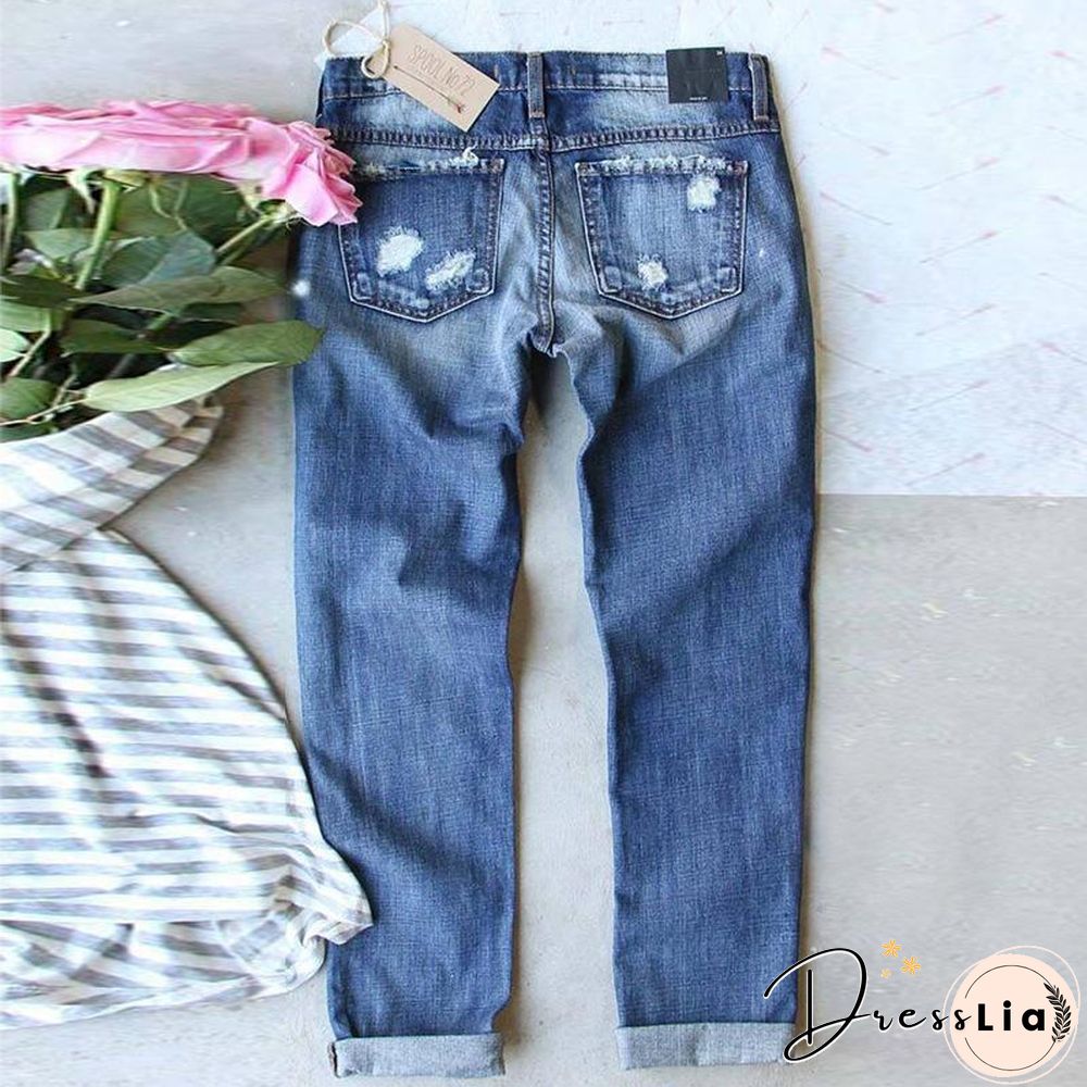 Independence Day Flag Print Ripped Jeans