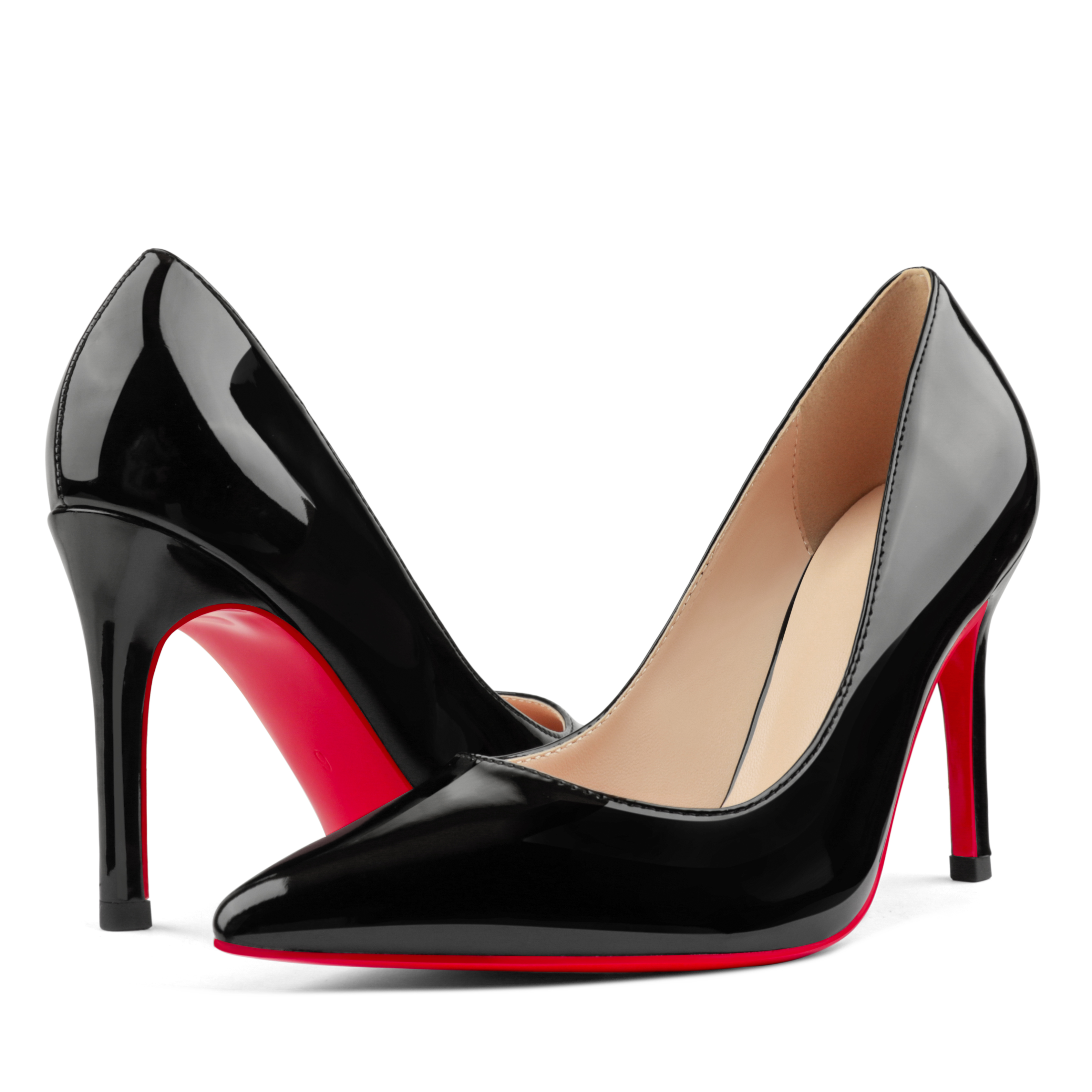90mm Women's Pointed Toe Kitten Heels  Red Bottom Stiletto Pumps-MERUMOTE