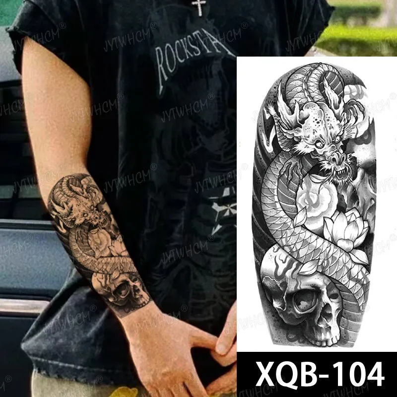 Sdrawing Hot Water Transfer Fake Tattoo Waterproof Temporary Tattoo Sticker For Men Women Wolf Arm Neck Tattoo Flash Tattoo Sleeve