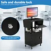 [US Local Warehouse] Rolling AV Carts Cabinet & Stands with Locking Cabinet Keyboard Tray Printer Craft Utility Cart with Wheels Height Adjustable 36-44 in 110lbs for Classroom Office