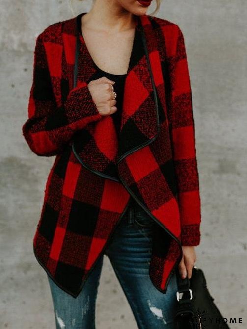 Coats Plaid Lapel Long Sleeve Short Woolen Coat for Women | IFYHOME
