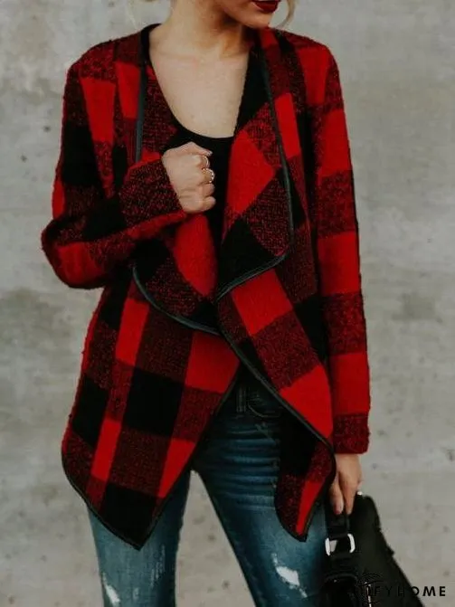 Coats Plaid Lapel Long Sleeve Short Woolen Coat for Women | IFYHOME