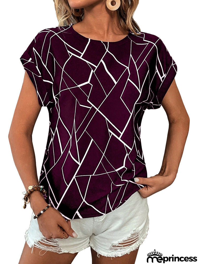 Women's Geometric Print Short Sleeve Blouse