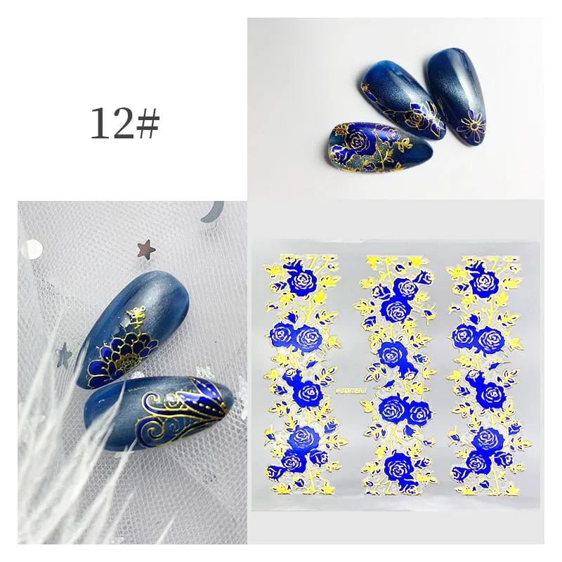 3D Flower Lace Nail Stickers iridescent Bronzing Floral Leaf Transfer Stickers For Nails Manicuring Accessories