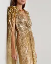 Elegant Sequined Embroidered Cape Gown