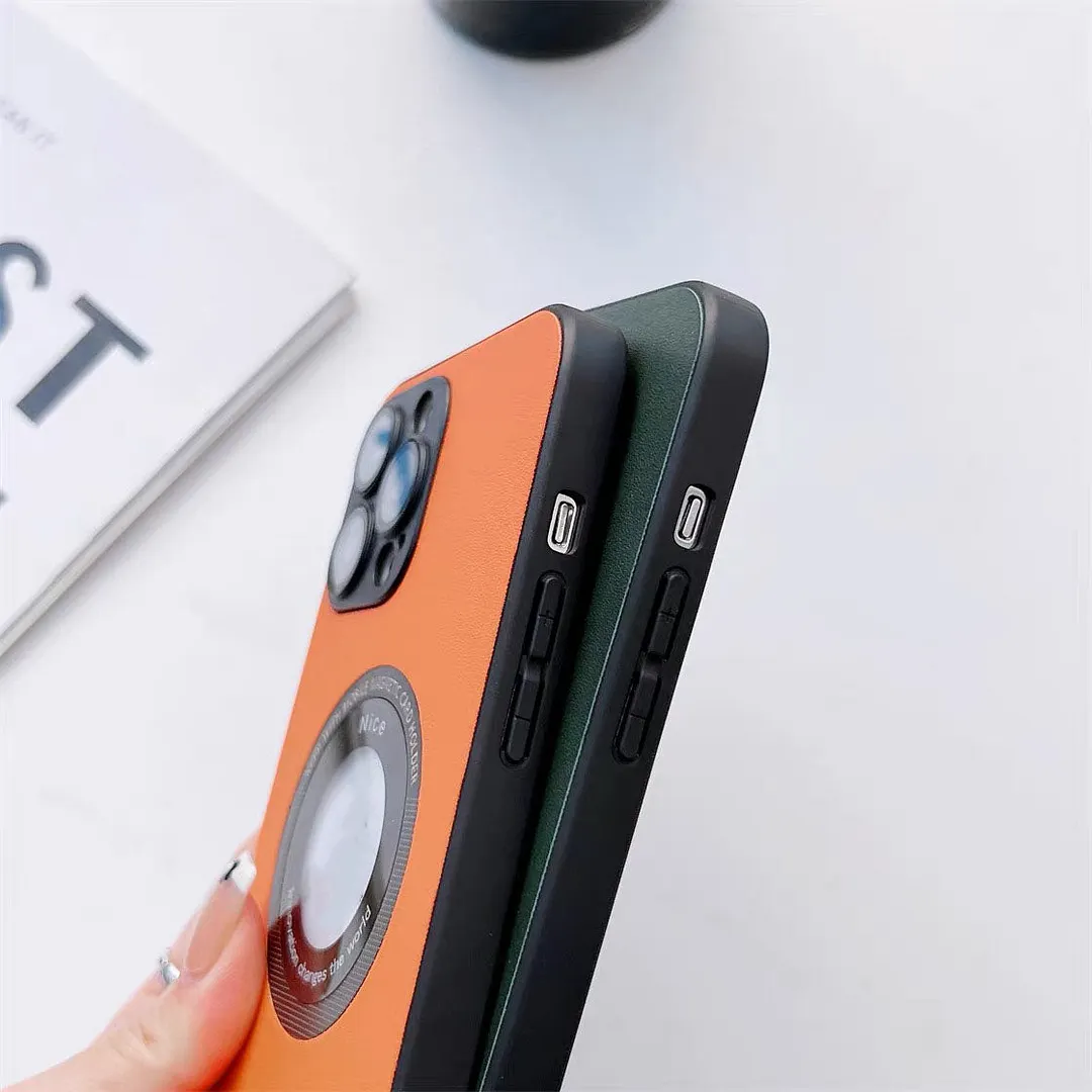 For iPhone13/14 Series Magnetic Hollow Logo Mobile Phone Case