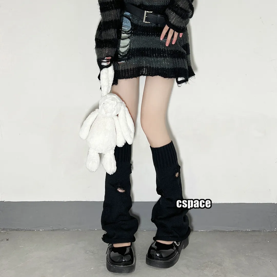 Churchf Churchf Ins White Broken Hole Knit Leg Set Autumn Winter Student Hot Girl Versatile Jk Middle Long Calf Pile Pile Socks Set Female Y2k