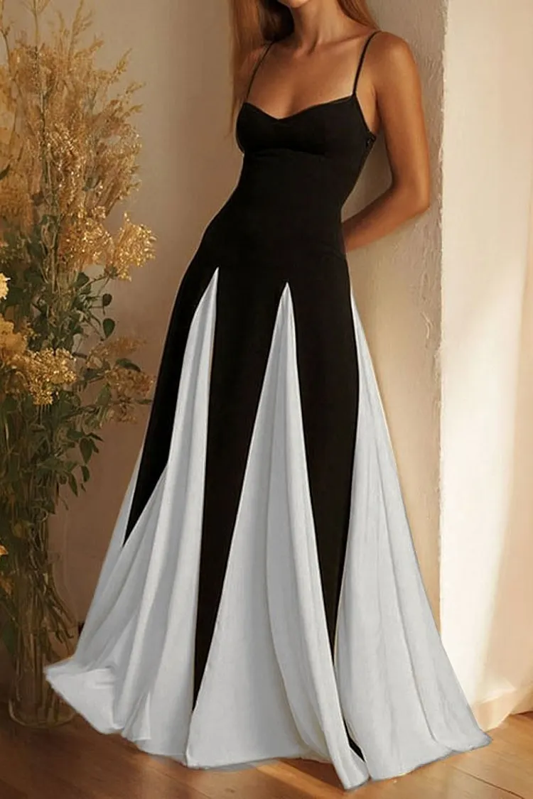 Color Block Design and Low Neckline on a Casual Sweetheart Patchwork Skirt