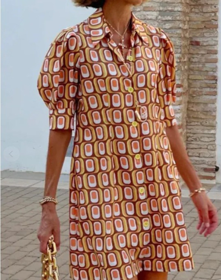 Summer New Fashion Casual Plaid Printed Half Sleeve Shirt Dress