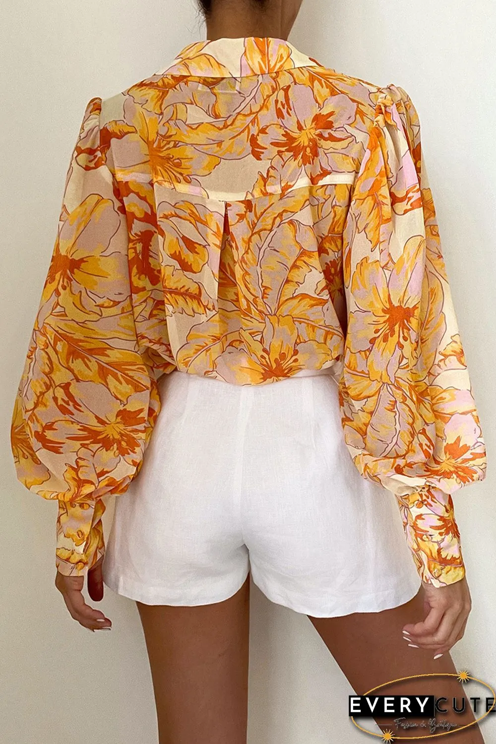 Yellow Floral Chic Bishop Sleeve Blouse