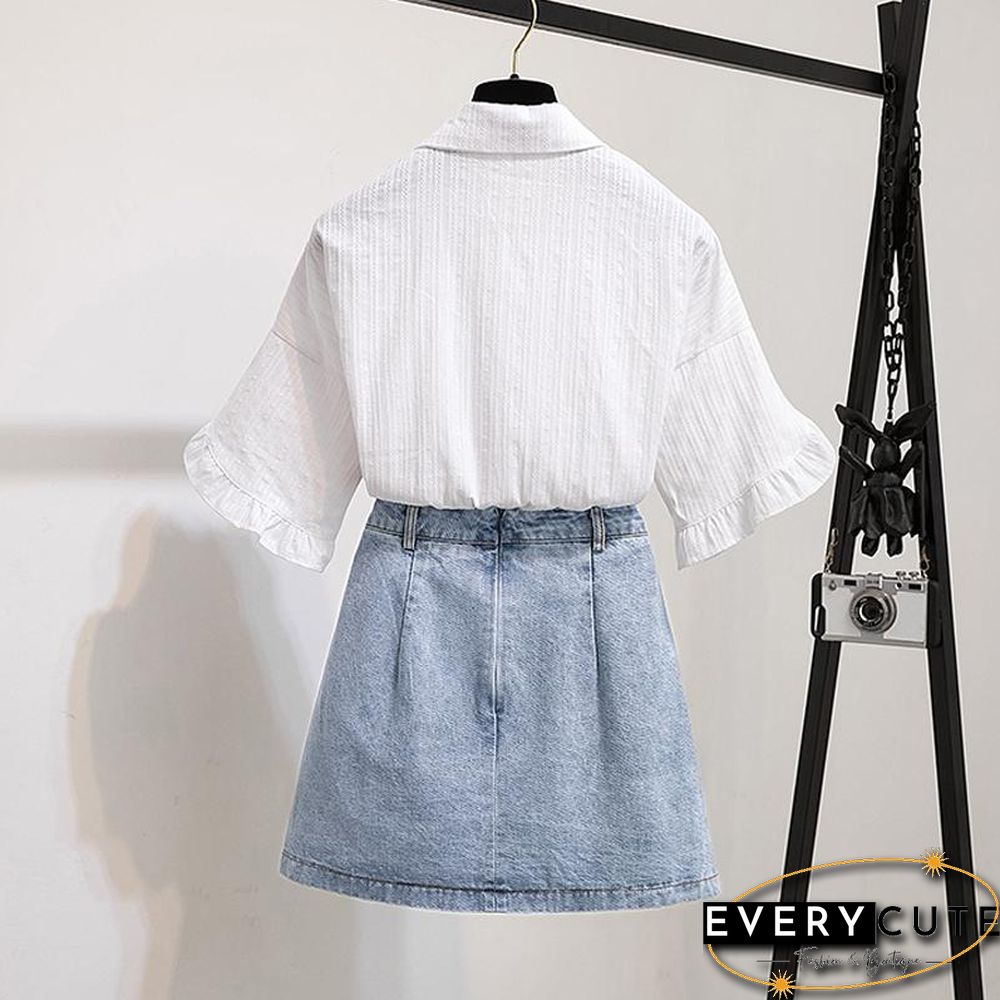 Fashion Blouse+Denim Pleated Skirt P11509