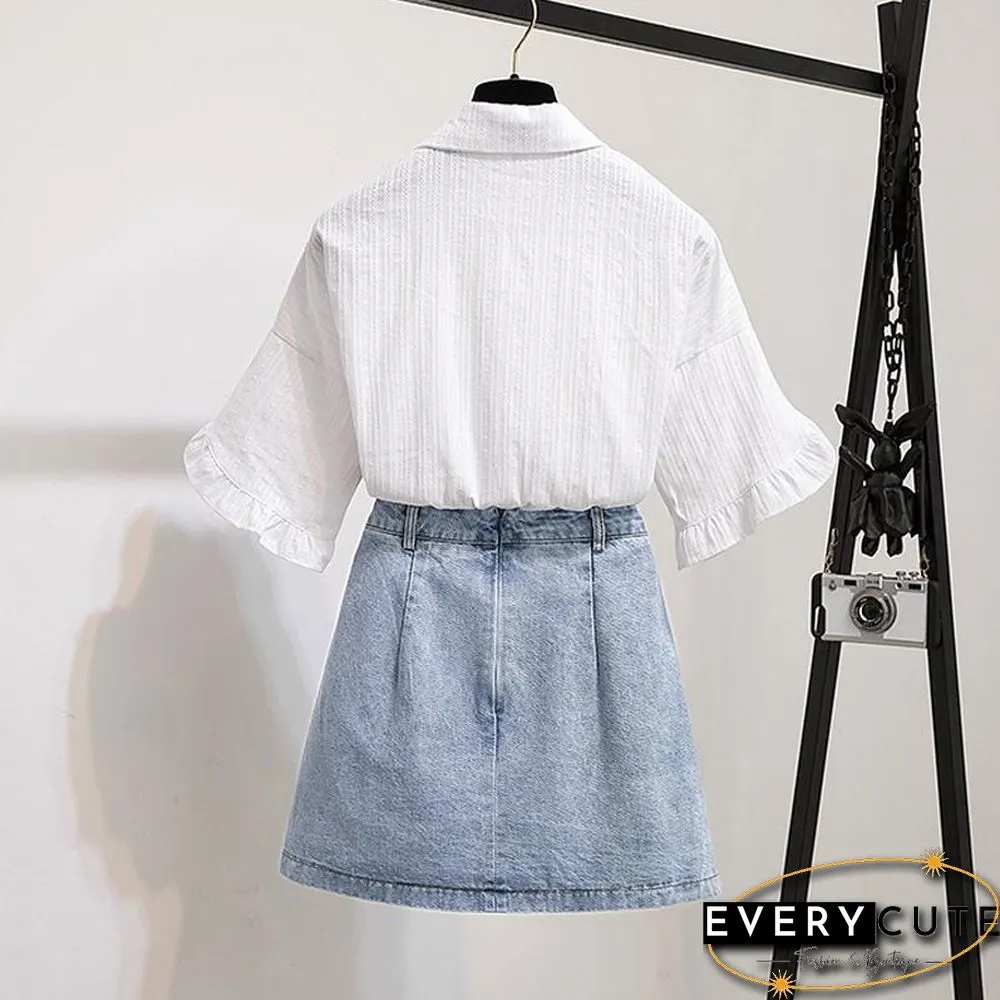 Fashion Blouse+Denim Pleated Skirt P11509