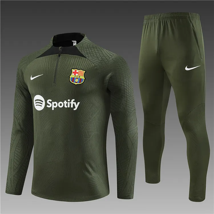 2023-24 Barcelona Army Green Half-zip Training Jersey