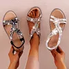 Women's Elegant Rhinestone Flat Sandals Shoes 