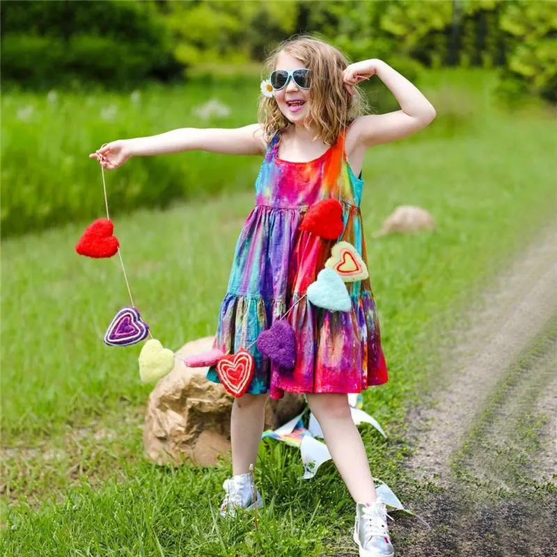 2021 Spring Girls Dress Brand New Arrival Kids Pastel Rainbow Cotton Ankle-length Princess Dress Up for Girls Casual Clothing