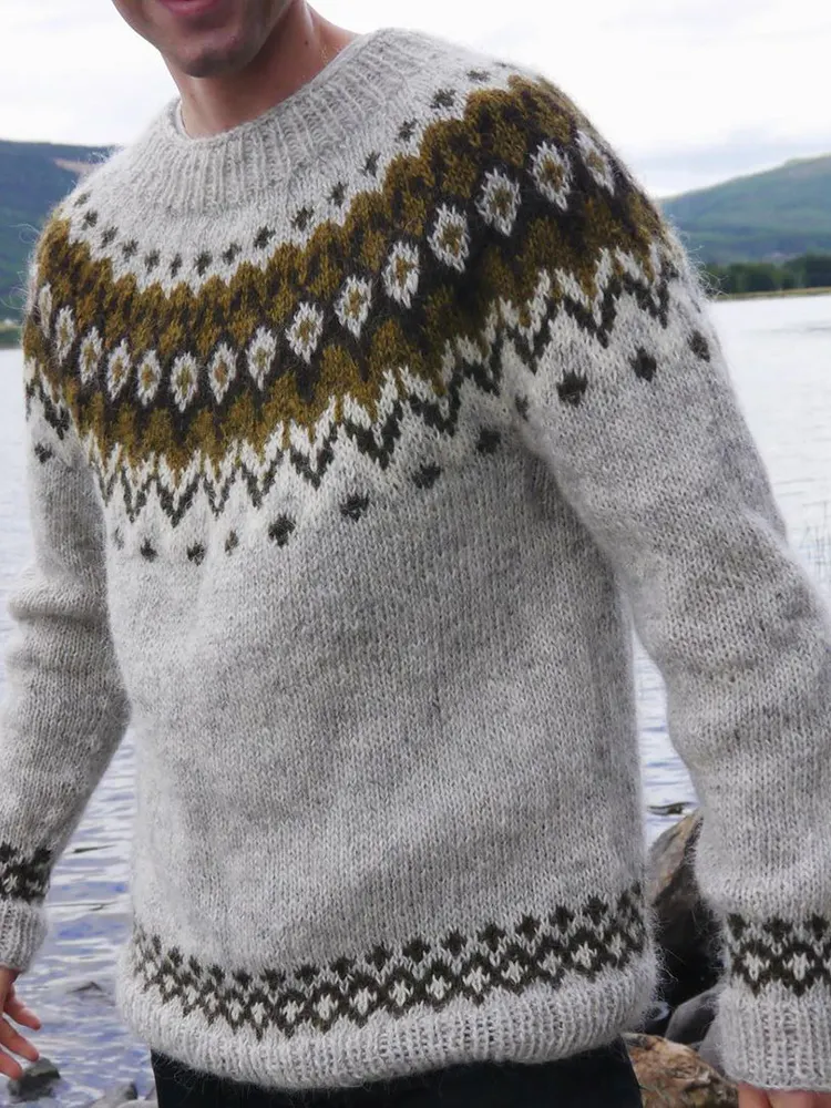 Men's Fairman Vintage Island Knit Jacquard Crew Neck Sweater