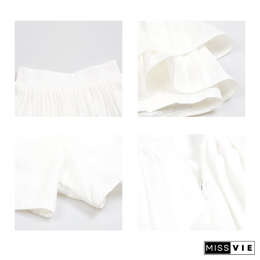 Lace Up Puff Sleeve Lattice Crop Top T-Shirt Mini Skirt