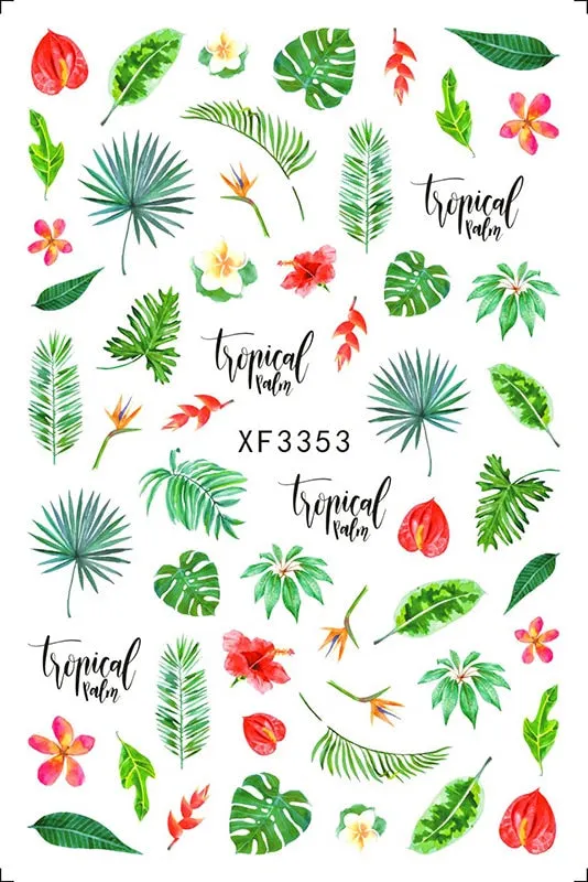 3D Nail Art Stickers Manicure Decoration Design Nail Art Decal Green Clover Leaf Nail Art Designer Decals Beautiful Flower