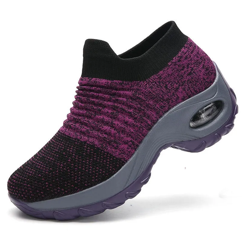 Women Sneakers Thick Bottom Wedge Shoes Women Platform Sports Shoes Elastic Fabric Sock Women Casual Shoes Red Tennis Female