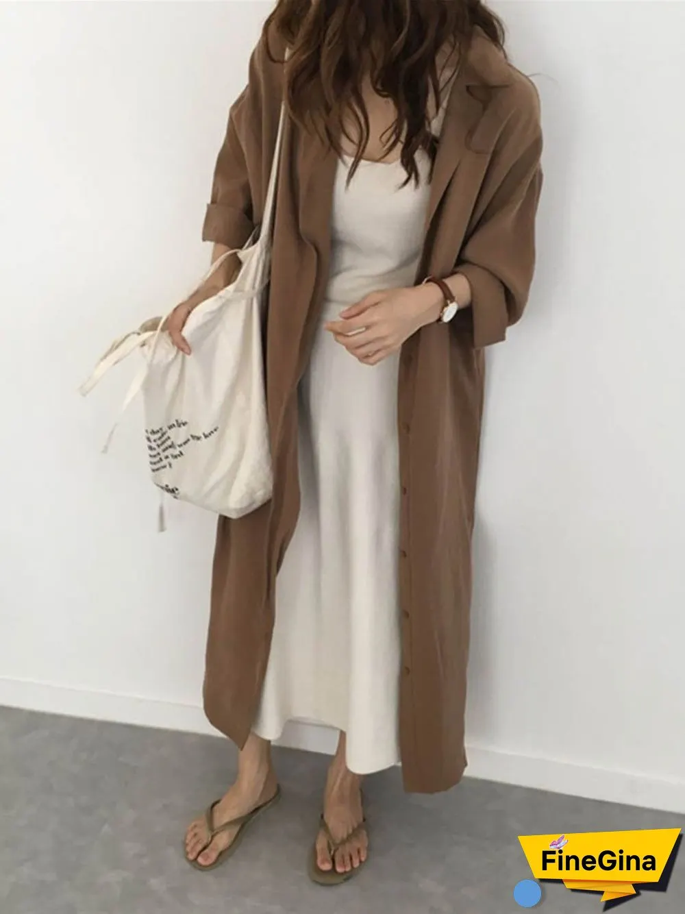 Long Sleeve Plain Belt T-Shirt Coat