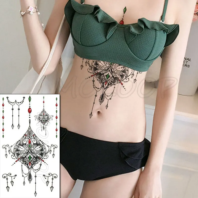 Temporary Tattoo Sticker Totem Flower Arrow Color Sexy Chest Back Fake Tatoo Waterproof Flash Tatto Body Art for Woman Girl