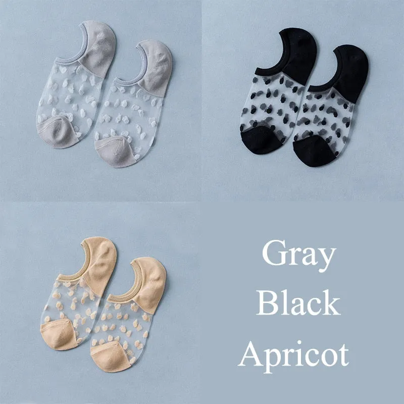 3 Pairs/Set Crystal Lace Socks Summer Women Transparent Lace Silk Flower Girls Elastic Invisible Short Boat Socks Female Sox
