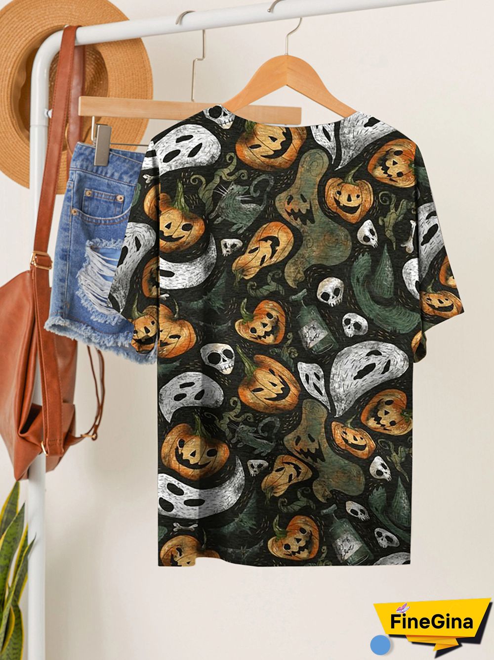 Halloween Ghost Pumpkin Party Print Short Sleeve T-shirt