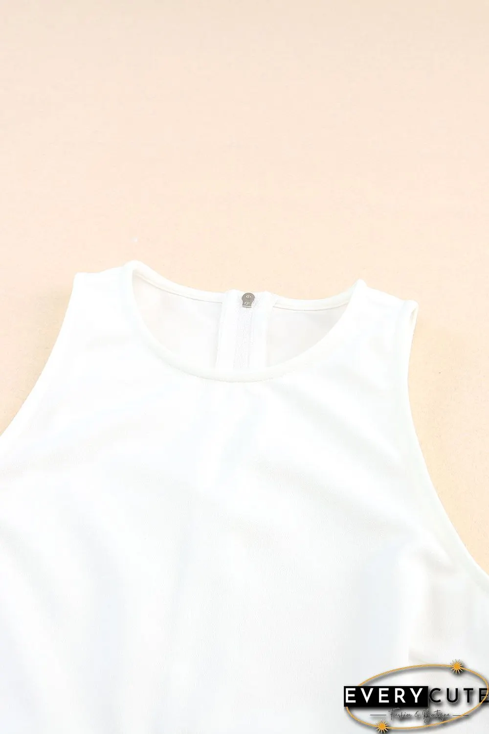 White Rhinestone Fringe Zip Back Round Neck Cropped Tank Top