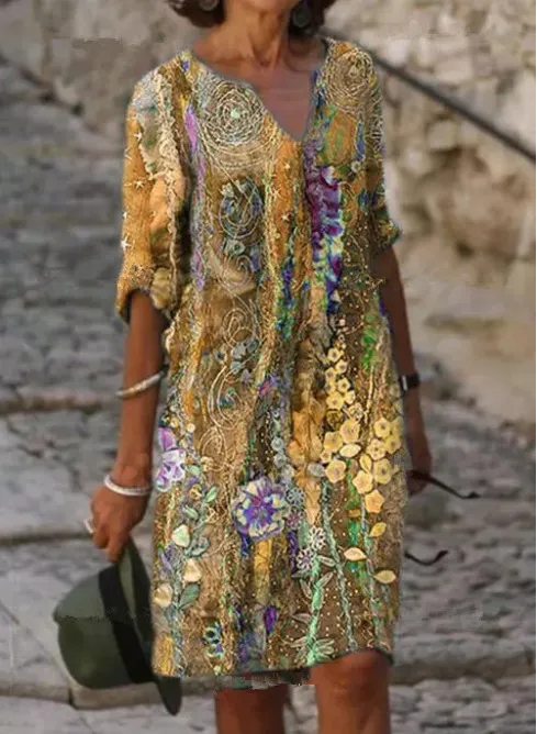a line dresses for older women Beach Mature Wedding Dresses A-Line V Neck Short Sleeve Sweep / Brush   Amzcw Dress