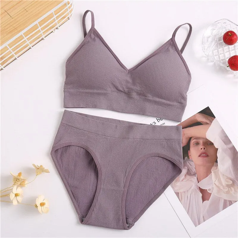 FINETOO Women Bra Panties Set Sexy G-String Push Up Bra Set Seamless Underwear Sports Thong Panty Bralette Fitness Lingerie Set