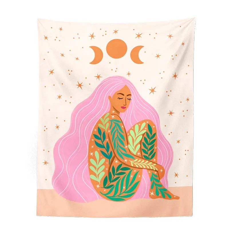 Indian Moon Phase Girl Mandala Tapestry Wall Hanging Boho decor macrame hippie Witchcraft Tapestry wall decoration cloth