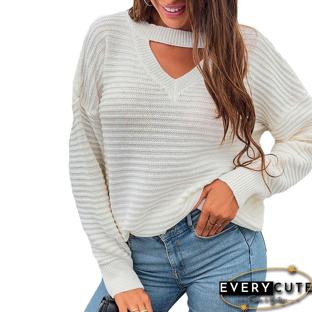 Knitted Solid Women's Hollow Out V Neck Knitwear Autumn Long Sleeve Sweater Pullovers Office Ladies Sexy Fashion Work Tops