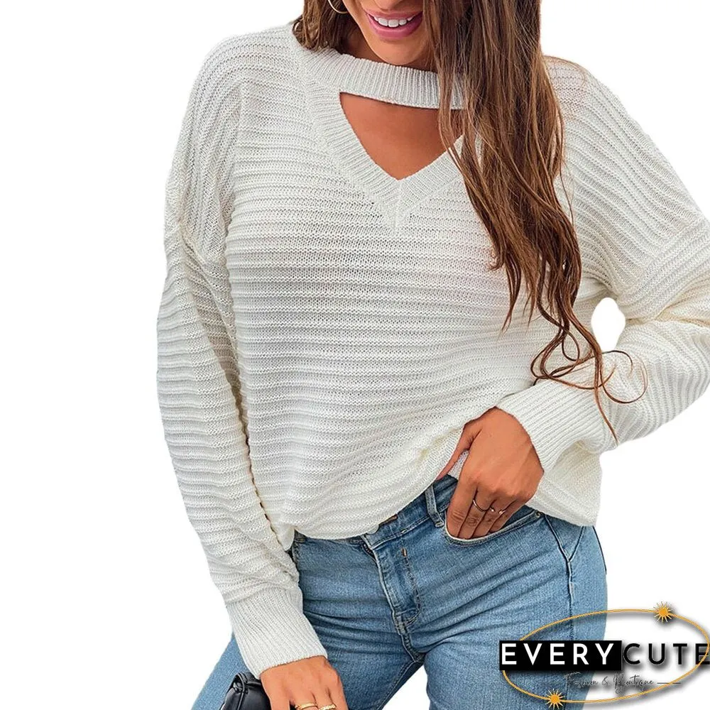 Knitted Solid Women's Hollow Out V Neck Knitwear Autumn Long Sleeve Sweater Pullovers Office Ladies Sexy Fashion Work Tops