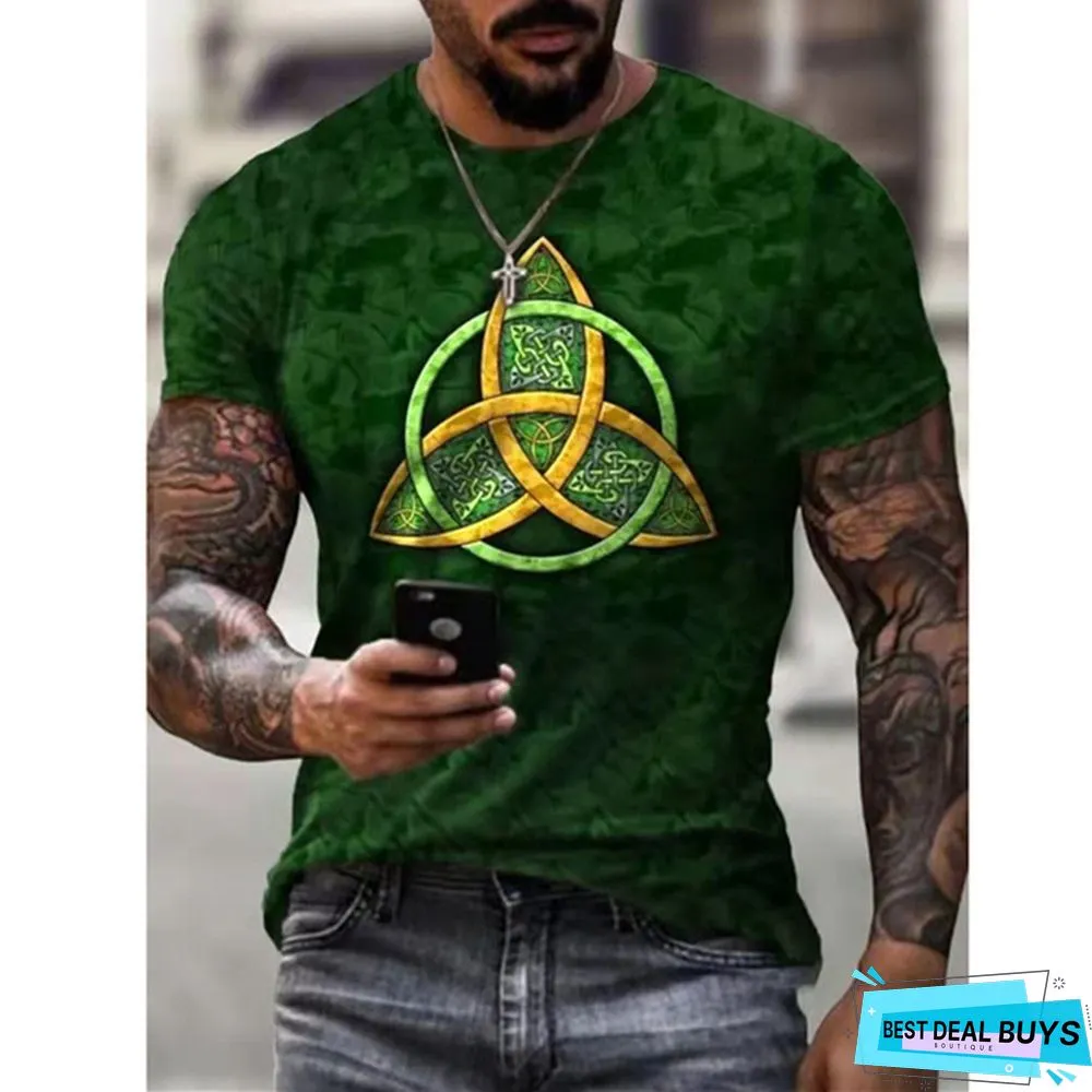 3D Printed Old Large Men's Short Sleeve Ethnic Letter Style T-Shirt