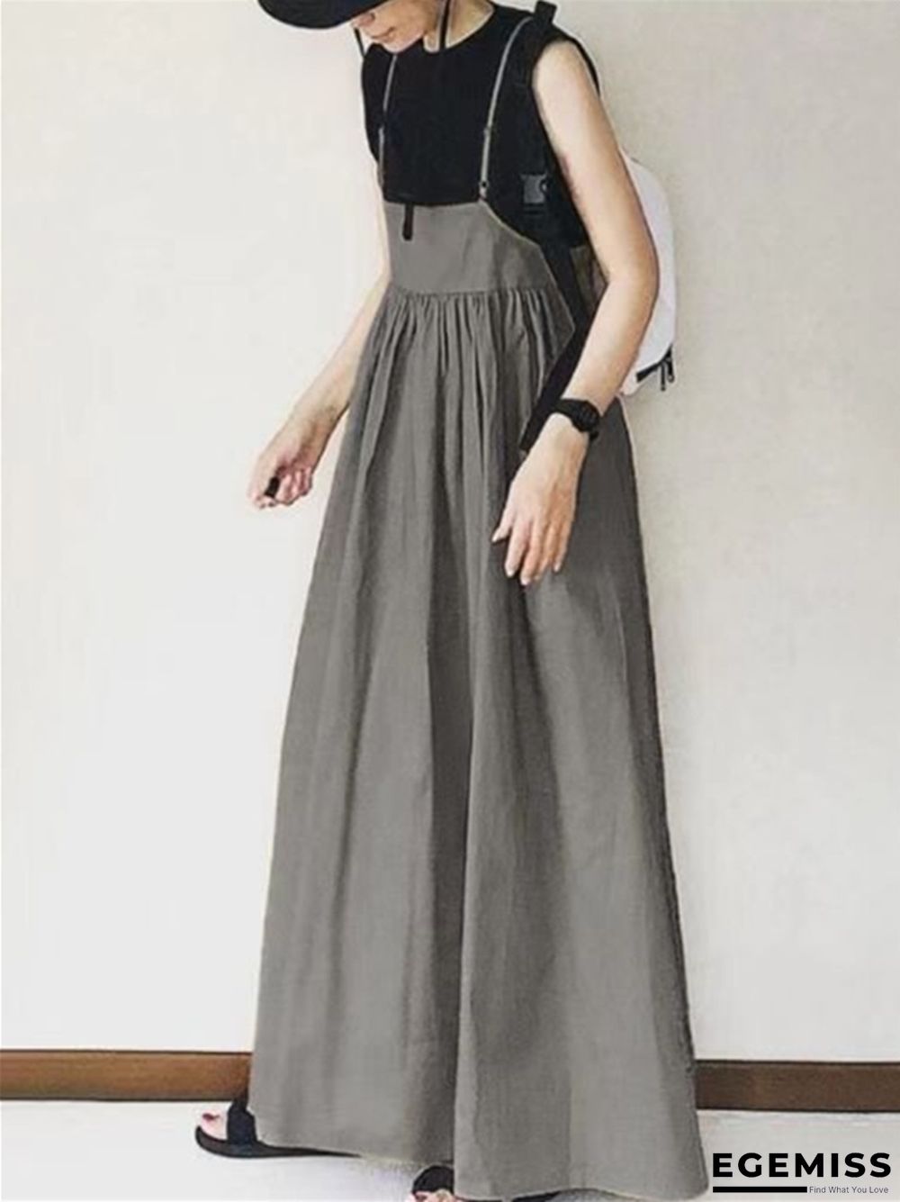 Long Skirt Spring Summer High Waist Skirt Solid Color Pleated Sling Long Skirt | EGEMISS
