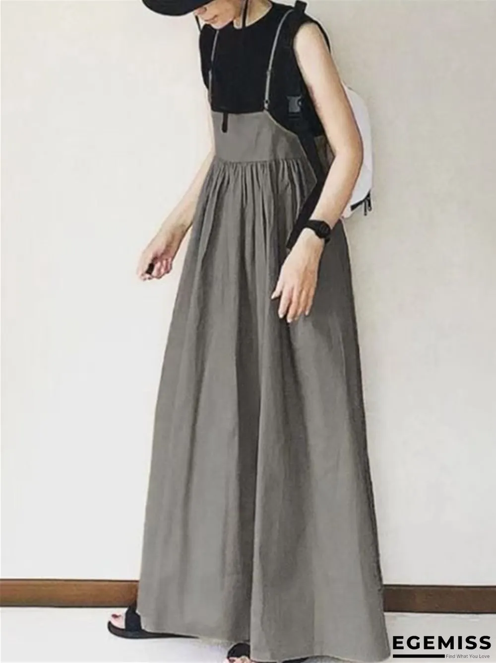 Long Skirt Spring Summer High Waist Skirt Solid Color Pleated Sling Long Skirt | EGEMISS