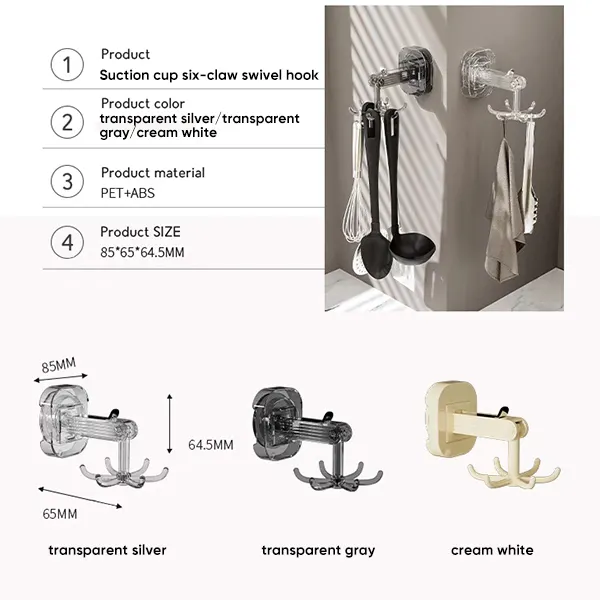 SAKER&reg; Suction Cup Six-Claw Swivel Hook