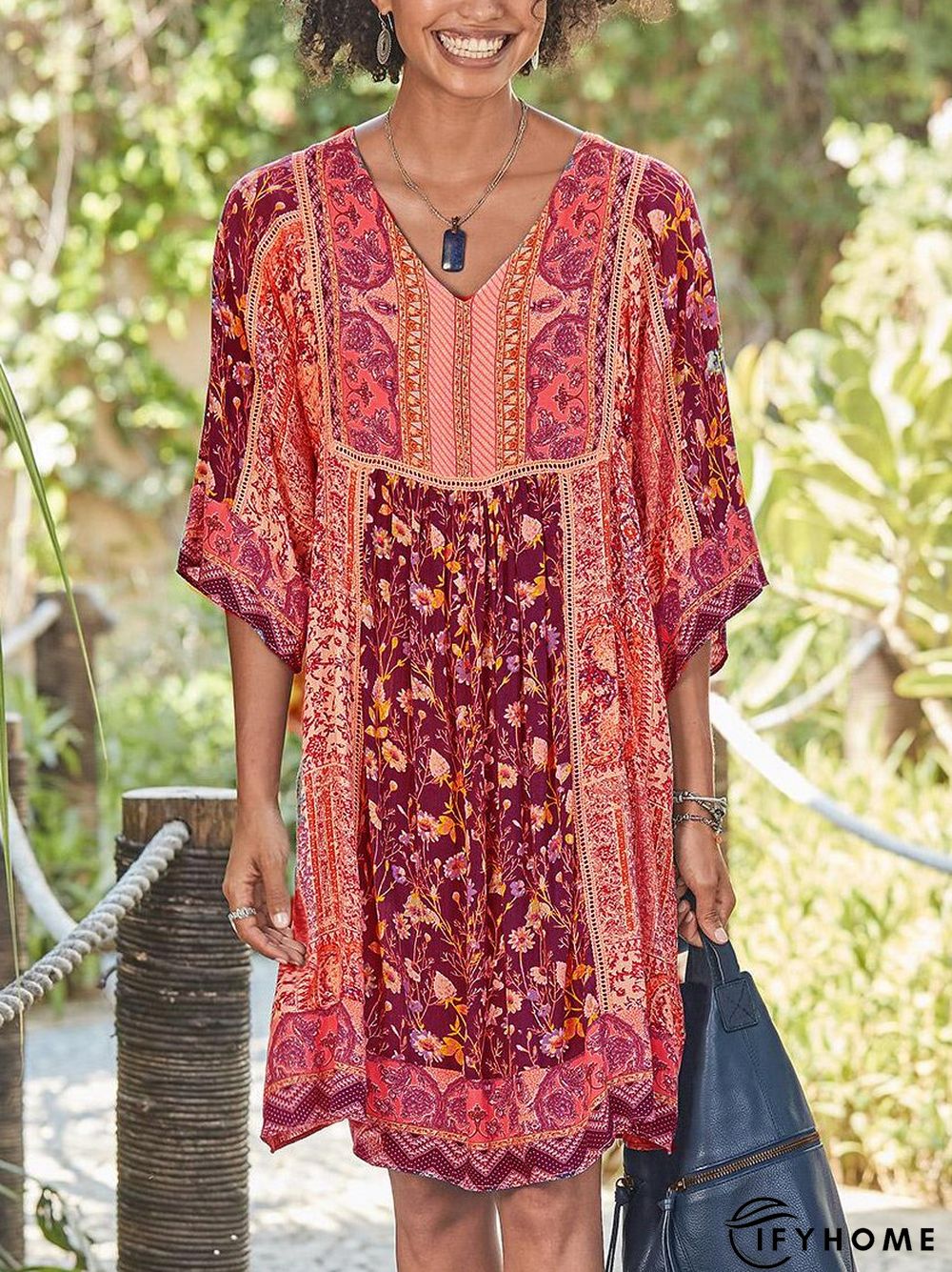 Women Casual Half Sleeve V Neck Women Dress | IFYHOME