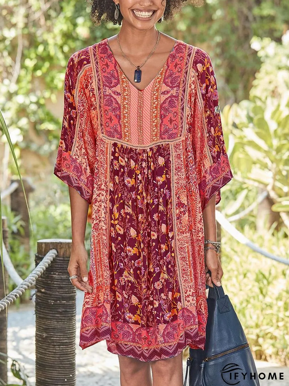 Women Casual Half Sleeve V Neck Women Dress | IFYHOME