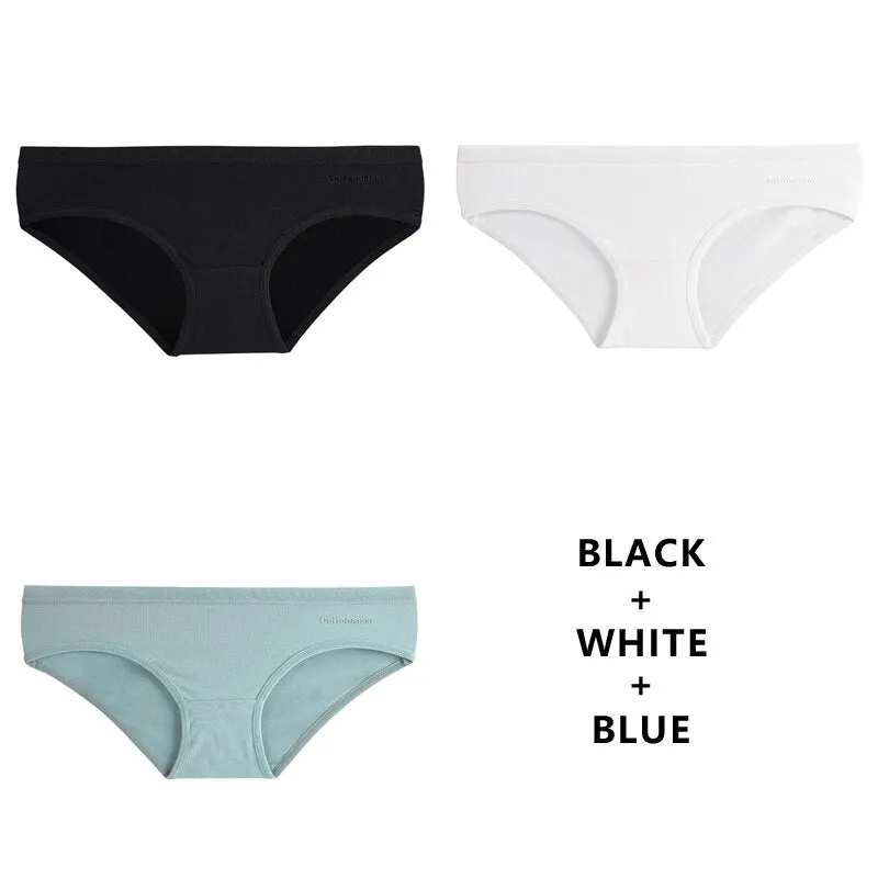 TERMEZY 3PCS Women Sexy Panties Cotton Underwear Solid Briefs Girls Low-waist Lingerie G String Soft Breathable Intimates XXS-L