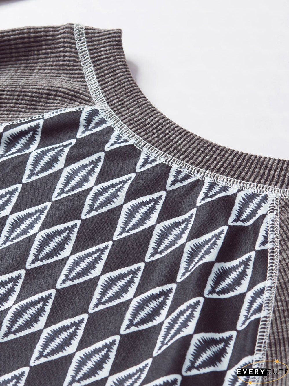 Cozy Gray Aztec Patterned Ribbed Top