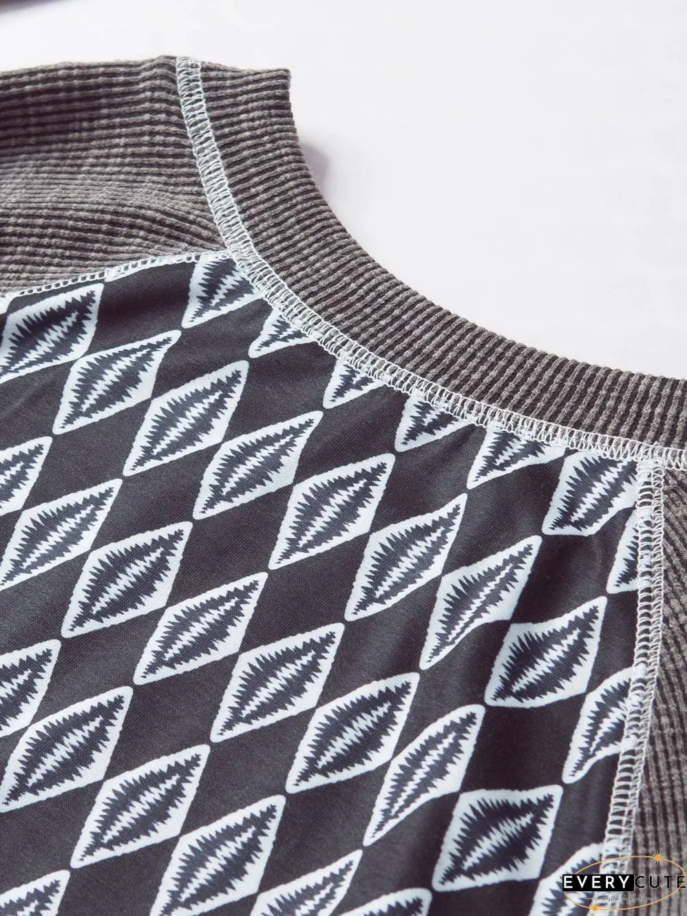 Cozy Gray Aztec Patterned Ribbed Top