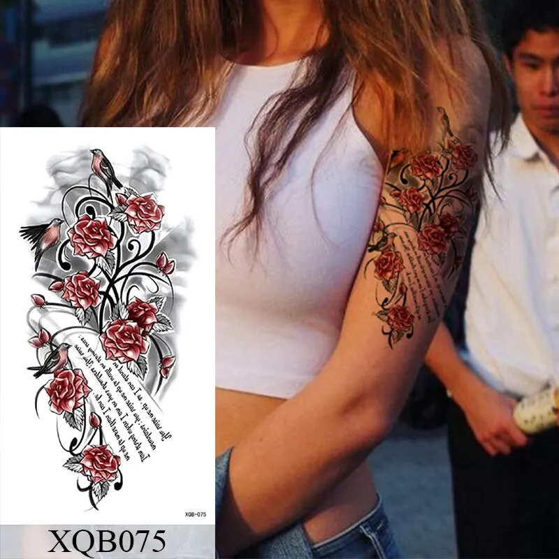 Waterproof Temporary Tattoo Sticker Old School Rose Lotus Flash Tattoos Flower Lace Body Art Arm Fake Tatoo Women Men