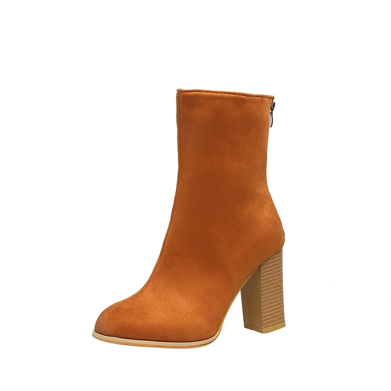 Yyvonne Size 2024 Autumn And Winter New Women's Boots High Heels, Coarse Heels, Frosted Medium-Sized Fashion Boots, Fashionable Women's Shoes