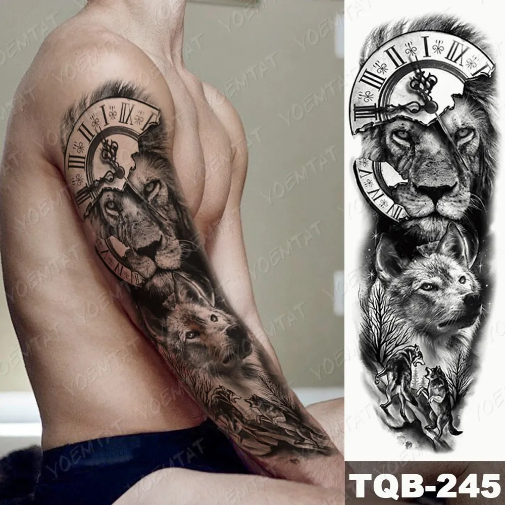 Large Arm Sleeve Tattoo Owl Angel Rose Waterproof Temporary Fake Tatoo Sticker Skull Fox Wings Men Women Full Totem Tatto Artes