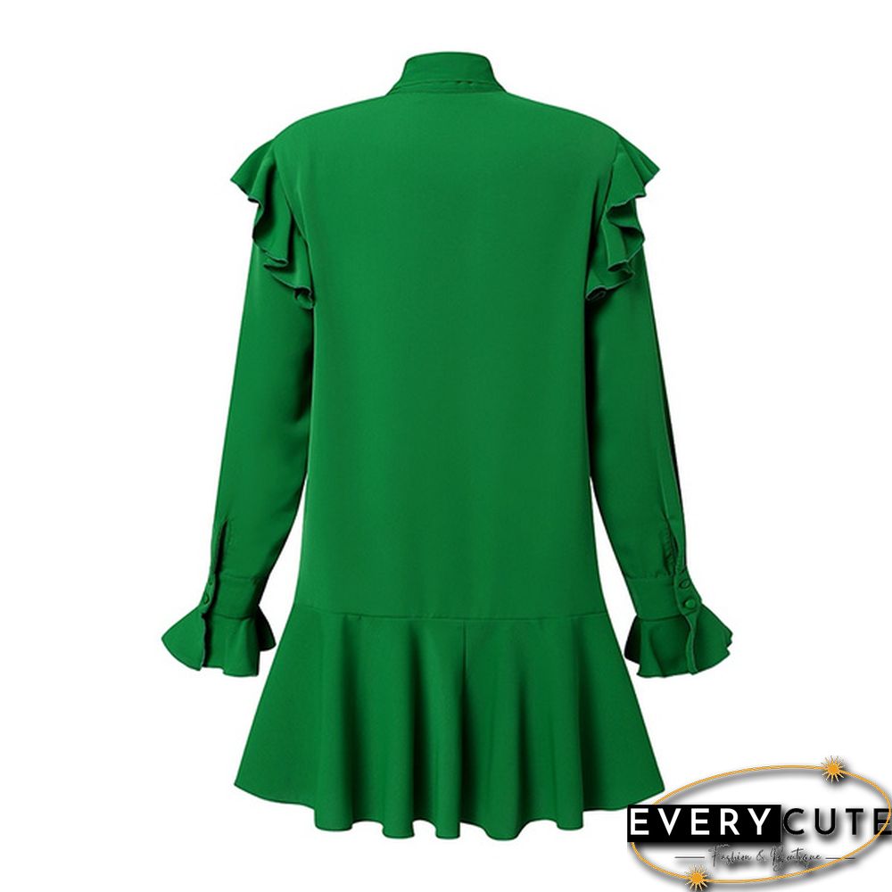 Spring Autumn Women Long Sleeve Mini Dress Bowknot Ruffled Party Elegant Casual Short Dress Plus Size
