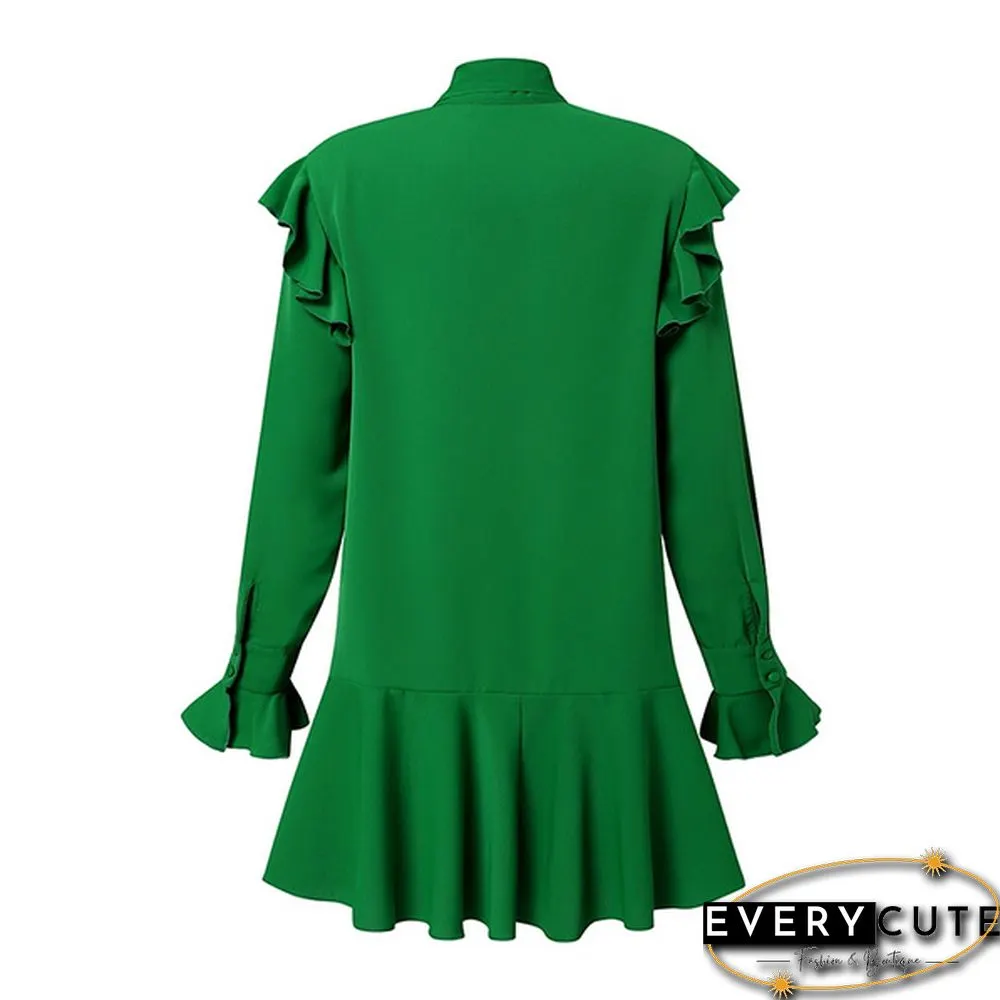 Spring Autumn Women Long Sleeve Mini Dress Bowknot Ruffled Party Elegant Casual Short Dress Plus Size