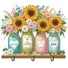 Wooden Sunflower Diamond Painting Hook Rail with 3 Hooks for Home Decor