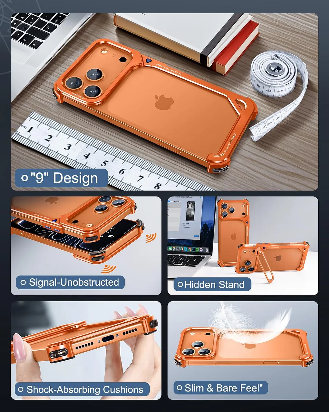 Compatible with iPhone 17 Pro Max metal protective case, aluminum frame, slim backless design, MagSafe compatible, shockproof protection, minimalist frameless phone case, natural titanium