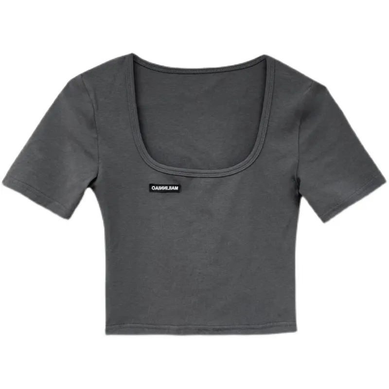 Brownm Brownm Collar Dew Collarbone Slim Bottom Shirt 2024 Summer New Short-Sleeve Crop Cord T-Shirt Student Short Jacket Female Ins